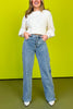 Denim Mid Rise 90's Straight Side Snap Button Slit Jeans