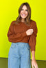 Rust Cable Knit Balloon Sleeve Sweater