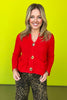 Red Knit Chunky Gold Button Cardigan