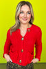 Red Knit Chunky Gold Button Cardigan