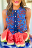 SSYS Sleeveless Everly Scallop Trim Top In Royal Ditsy Floral, ssys exclusive, new arrivals, fun print, americana vibes, red white and blue, ssys by mallory fitzsimmons