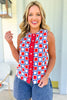 SSYS Sleeveless Everly Scallop Trim Top In White Red Patchwork