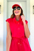 SSYS Amelia Button Funnel Neck Air Romper In Red, easy romper, elevated style, new arrivals, exclusive to ssys, ssys by mallory fitzsimmons