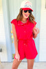 SSYS Amelia Button Funnel Neck Air Romper In Red