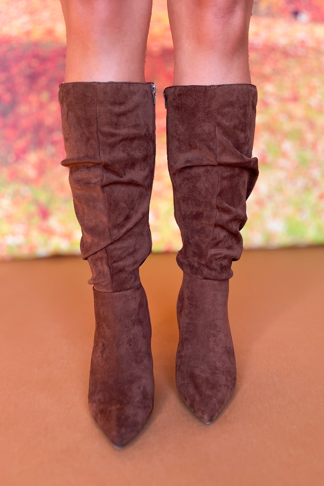 Brown Faux Suede Slouch Boots