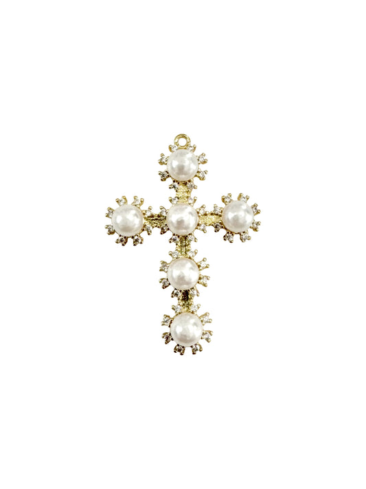 Gold Pearl Cross Charm