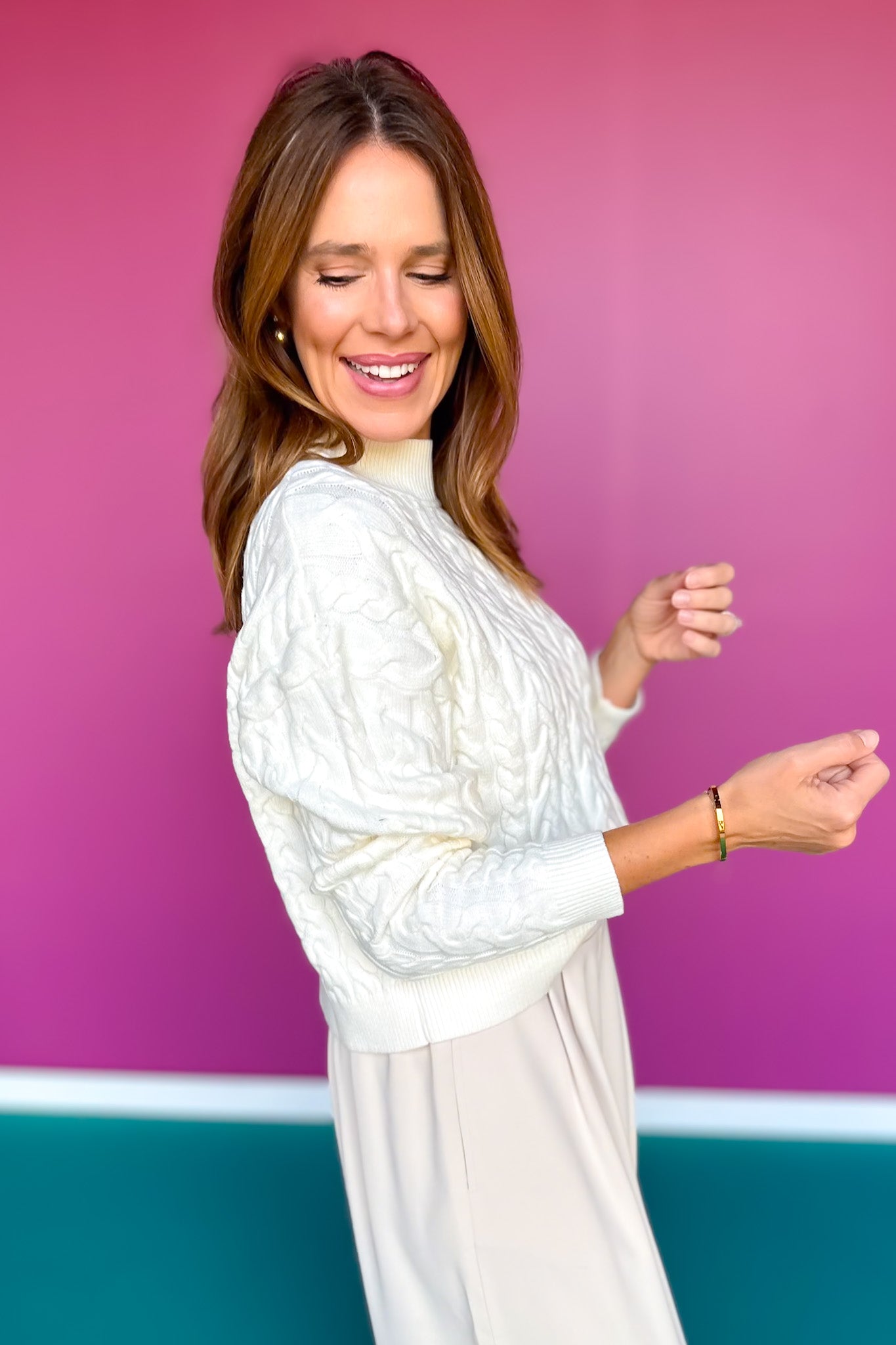 SSYS Giselle Cable Knit Mock Neck Sweater In Ivory