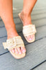 Natural Raffia Scallop Detail Buckle Slide Sandals