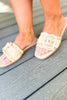 Natural Raffia Scallop Detail Buckle Slide Sandals