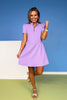 SSYS Lainey Lattice Everyday Puff Sleeve Drop Waist Dress In Lavender, zipper collar, quilted material, comfy, everyday wear, spring dress, summer dress, travel fit, exclusive design, ssys by mallory fitzsimmons