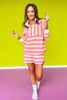 SSYS Landon Color Block Stripe Rugby Top And Short Set In Coral Pink