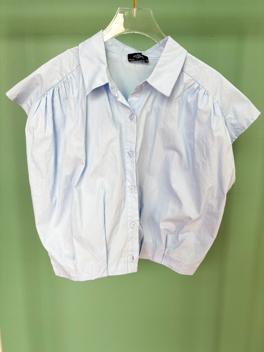 Blue Collared Button Down Short Sleeve Top *FINAL SALE*