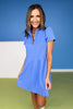 SSYS Lainey Lattice Everyday Puff Sleeve Drop Waist Dress In Cornflower Blue, zipper collar, quilted material, comfy, everyday wear, spring dress, summer dress, travel fit, exclusive design, ssys by mallory fitzsimmons