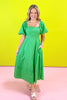 Green Square Neck Ric Rac Trim Puff Sleeve Midi Dress, st. patricks day, spring dress, church dress, ssys by mallory fitzsimmons