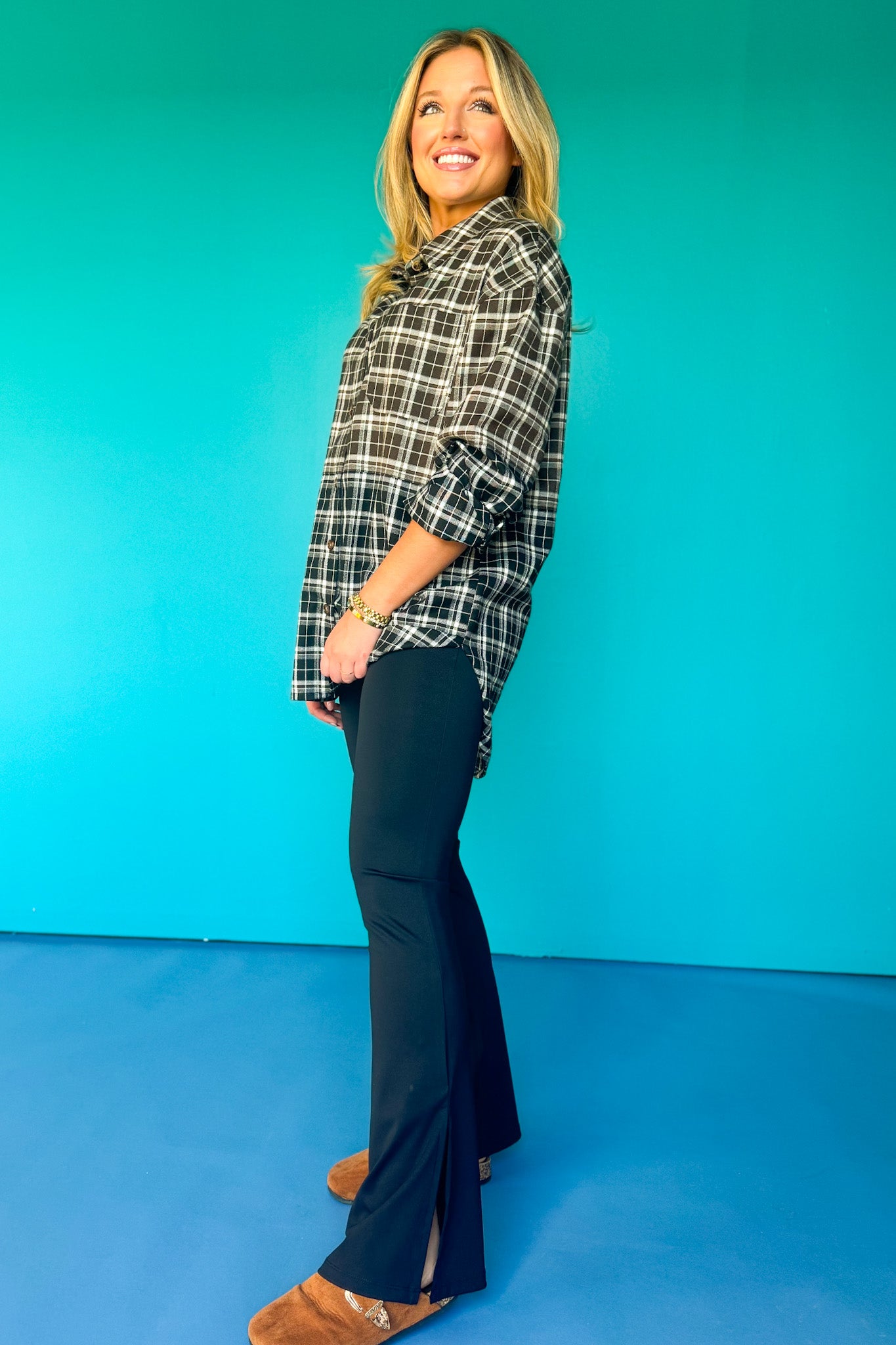 SSYS Black Flare Leggings With Open Side Slit