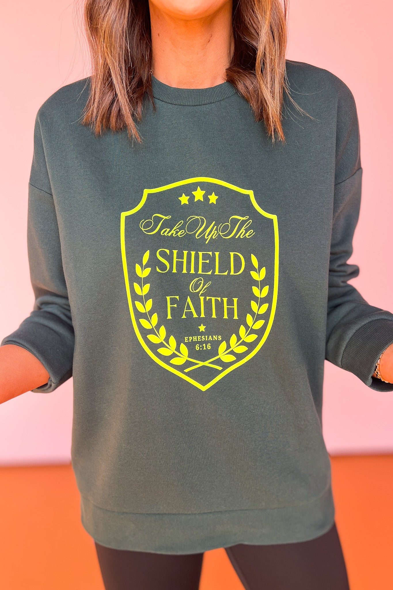 SSYS Shield Scripture Sweatshirt In Hunter Green *FINAL SALE*