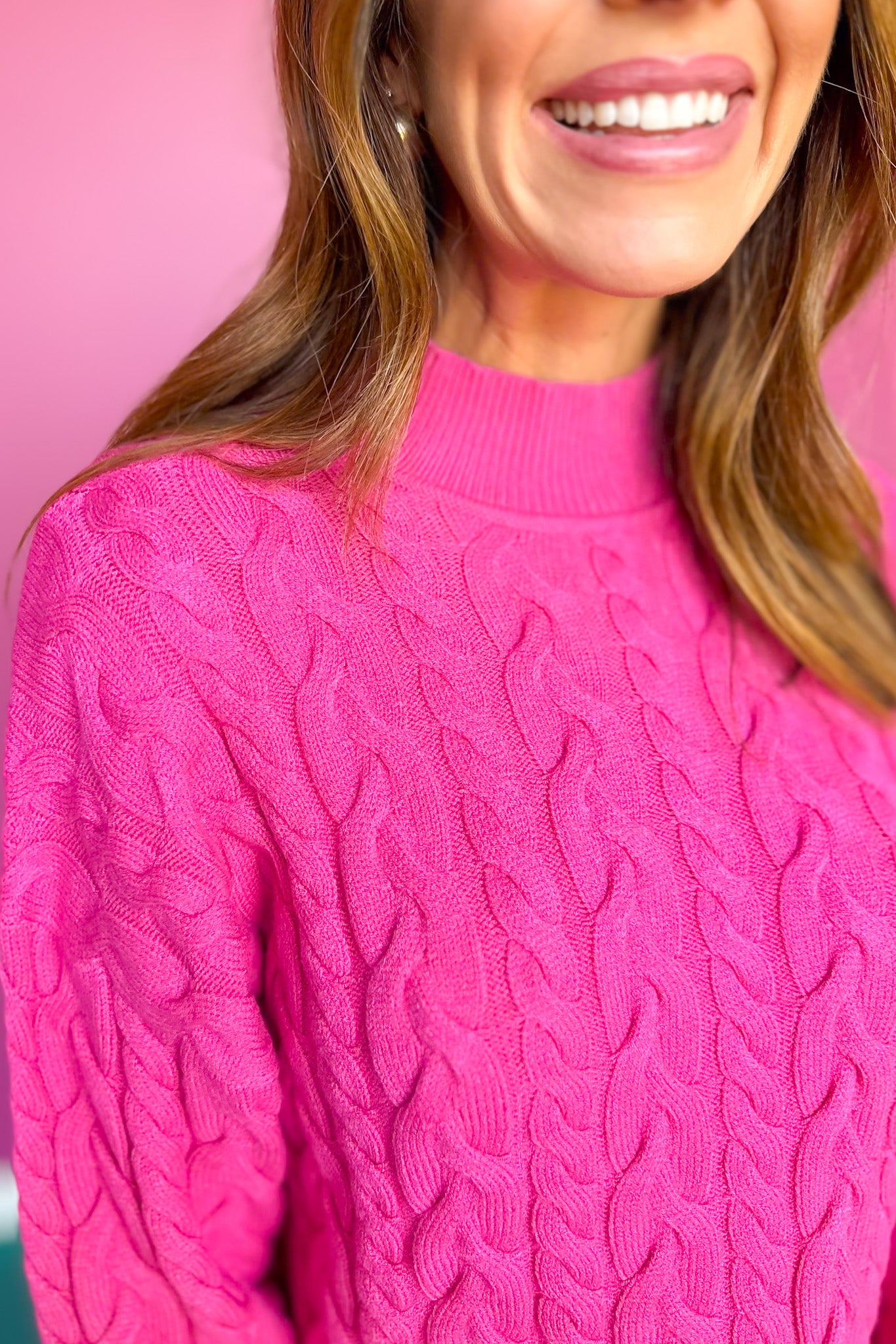 SSYS Giselle Cable Knit Mock Neck Sweater In Bubblegum