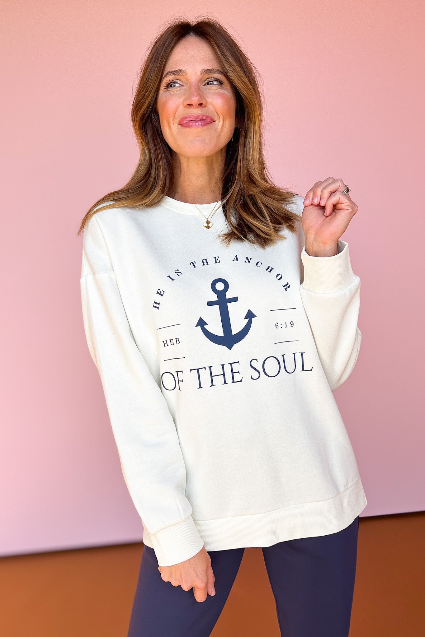 SSYS Anchor Scripture Sweatshirt In Ivory