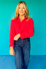 SSYS Fawn Waffle Knit Cropped Shacket Top In Red