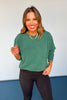 green Raw Edge Cut Detail Drop Shoulder Sweatshirt, perfect basic must have basic, must have basic top, elevated basic, comfortable long sleeve top, cozy fall top, layering fall top, must have layering top, SSYS by mallory Fitzsimmons 