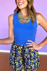 SSYS Cobalt Blue U Neck Line Ribbed Tank Top
