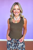 SSYS Brown U Neck Line Ribbed Tank Top