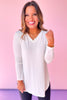 Off White V Neck Round Hem Long Sleeve Top, elevated basic, layering top, new arrivals, easy to wear, transition top, lightweight, ssys by mallory fitzsimmons