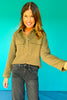 SSYS Fawn Waffle Knit Cropped Shacket Top In Olive