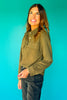 SSYS Fawn Waffle Knit Cropped Shacket Top In Olive