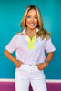 SSYS Brooke Seersucker Yellow Contrast Ribbed Top In Pink