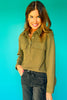 SSYS Fawn Waffle Knit Cropped Shacket Top In Olive