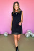  SSYS The Vivian Lightweight Air Faux Leather Trim Shoulder Pad Dress In Black, ssys the label, leather detail dress, night out style, chic style, elevated dress, fall style, fall fashion, must have dress, mom style, mom fashion, affordable fashion, ssys by mallory fitzsimmons