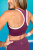 SSYS Maroon Tulip Hem Pink Lime Trim Sports Bra