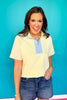 SSYS Brooke Seersucker Light Blue Contrast Ribbed Top In Yellow