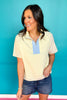 SSYS Brooke Seersucker Light Blue Contrast Ribbed Top In Yellow