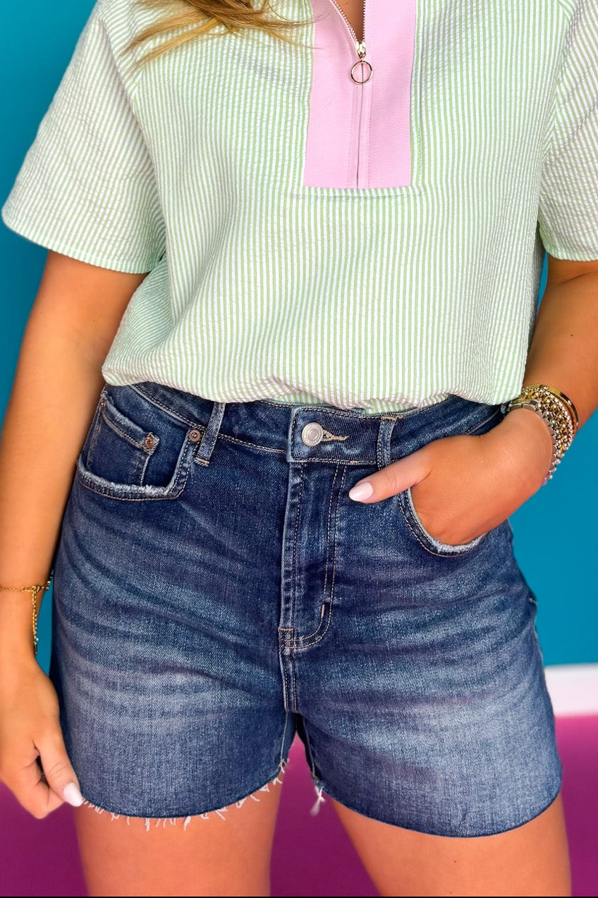 Mica Super High Rise Raw Hem Denim Shorts