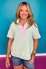 SSYS Brooke Seersucker Pink Contrast Ribbed Top In Green