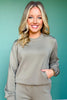 SSYS Olive Crew Neck Scuba Front Pockets Sweatshirt