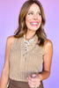 SSYS Fallon Crochet Sleeveless Gold Button Top In Brown