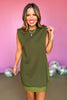  SSYS The Vivian Lightweight Air Faux Leather Trim Shoulder Pad Dress In Olive, ssys the label, leather detail dress, night out style, chic style, elevated dress, fall style, fall fashion, must have dress, mom style, mom fashion, affordable fashion, ssys by mallory fitzsimmons