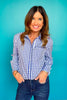 SSYS Betty Gingham Mix Print Button Down Top In Navy *FINAL SALE*