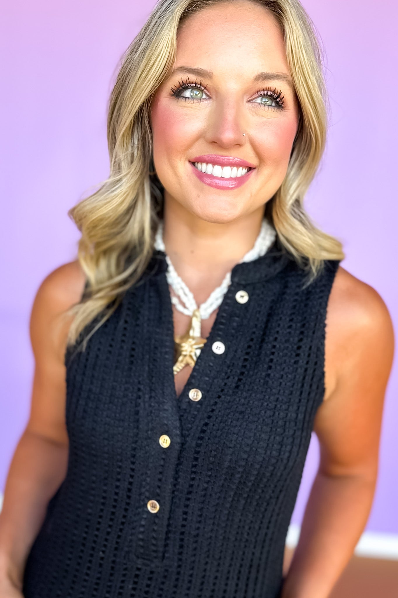 SSYS Fallon Crochet Sleeveless Gold Button Top In Black *FINAL SALE*