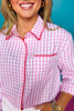 SSYS Betty Gingham Mix Print Button Down Top In Pink *FINAL SALE*