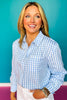 SSYS Betty Gingham Mix Print Button Down Top In Baby Blue