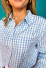 SSYS Betty Gingham Mix Print Button Down Top In Baby Blue *FINAL SALE*