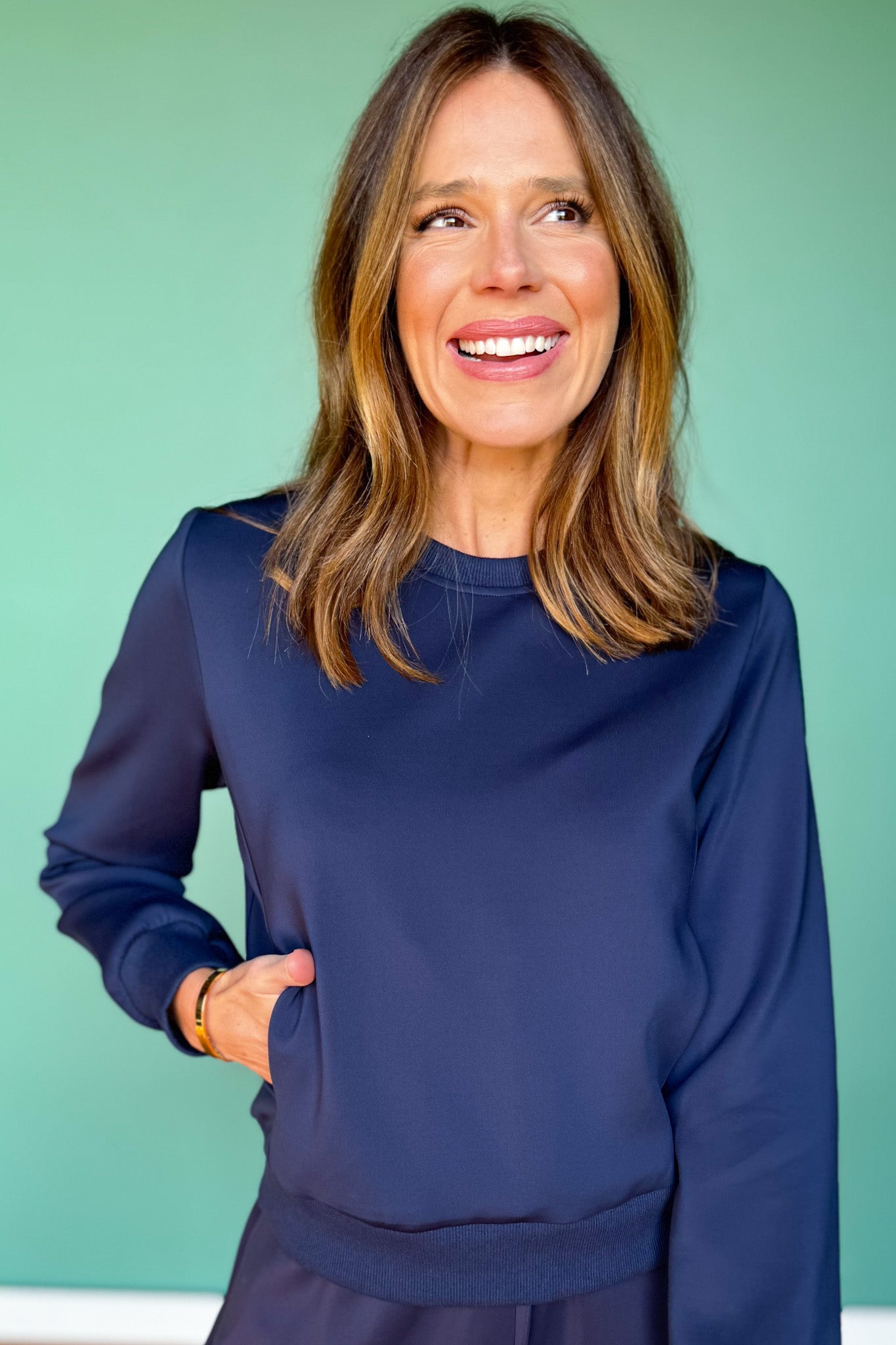 SSYS Navy Crew Neck Scuba Front Pockets Sweatshirt