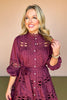 Maroon Lace Trim Detail Pearl Button Up Self Tie Waist Dressmust have dress, must have style, fall style, fall fashion, elevated style, elevated style, mom style, shop style your senses by mallory fitzsimmons, ssys by mallory fitzsimmons