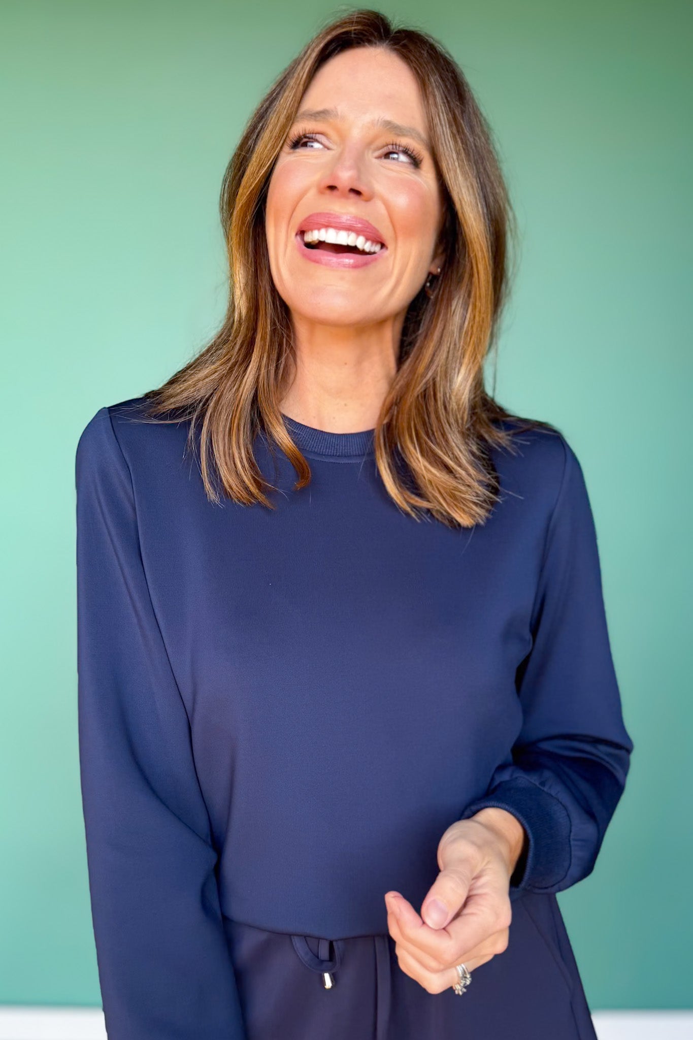 SSYS Navy Crew Neck Scuba Front Pockets Sweatshirt