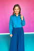 SSYS Juliette Teal Poplin Long Sleeve Button Down Top