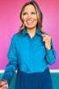 SSYS Juliette Teal Poplin Long Sleeve Button Down Top